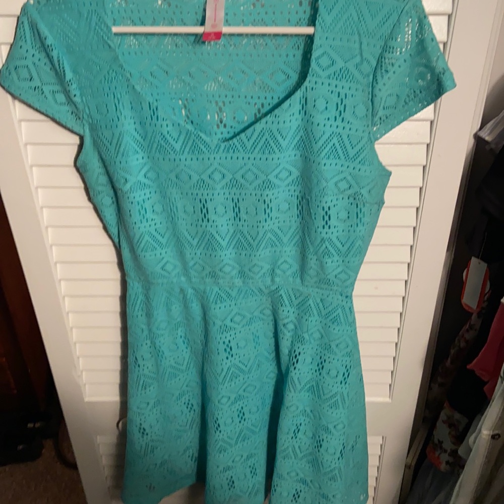 Teal short sleeve short dress